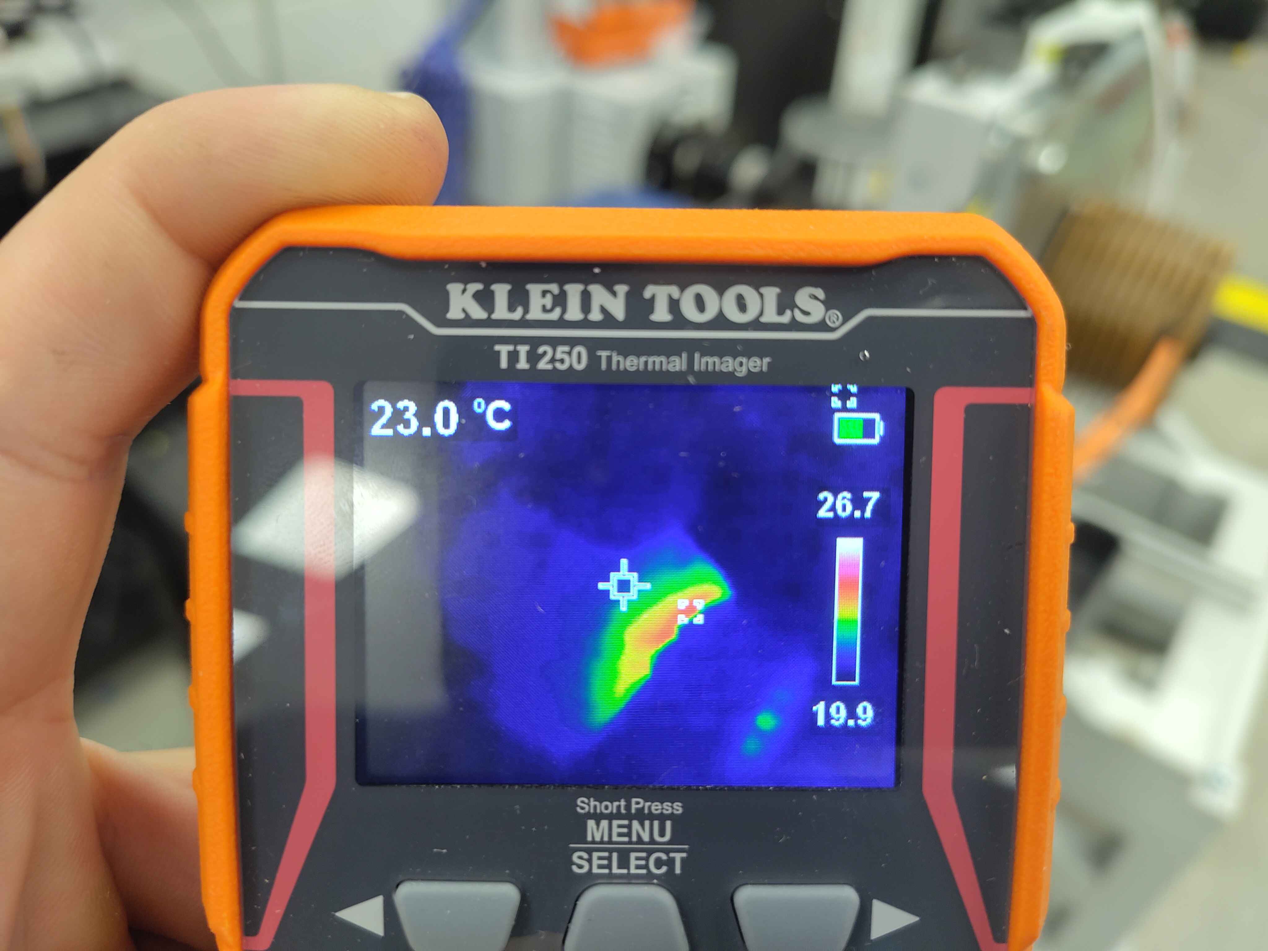 Motor frame at the start of the run, ~23 °C ambient