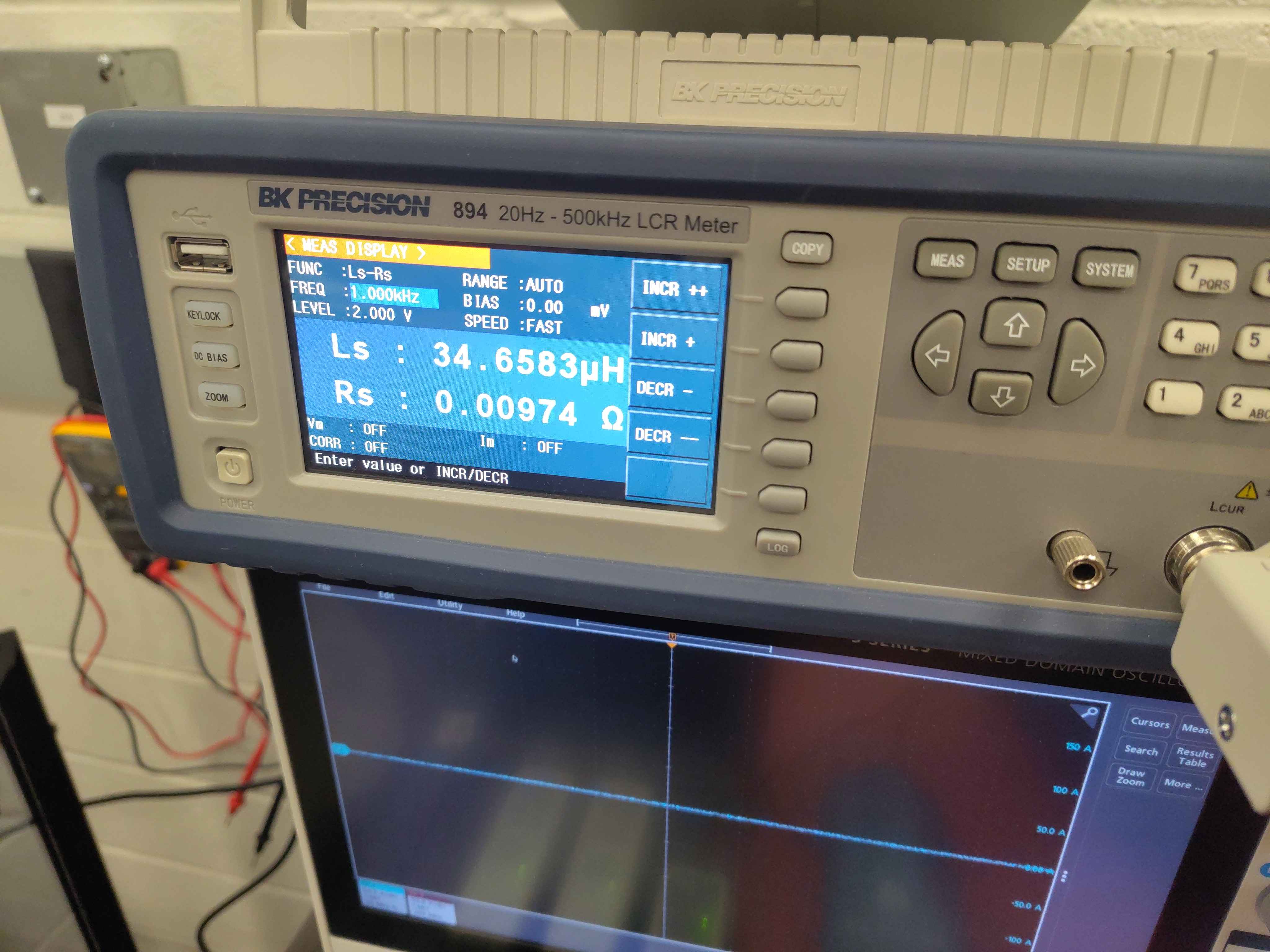 LCR meter Ls-Rs reading 2: Ls = 34.6583 µH, Rs = 0.00974 Ω